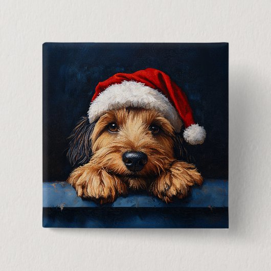 Otterhound in einer Weihnachtsmannmütze Button (Vorderseite)