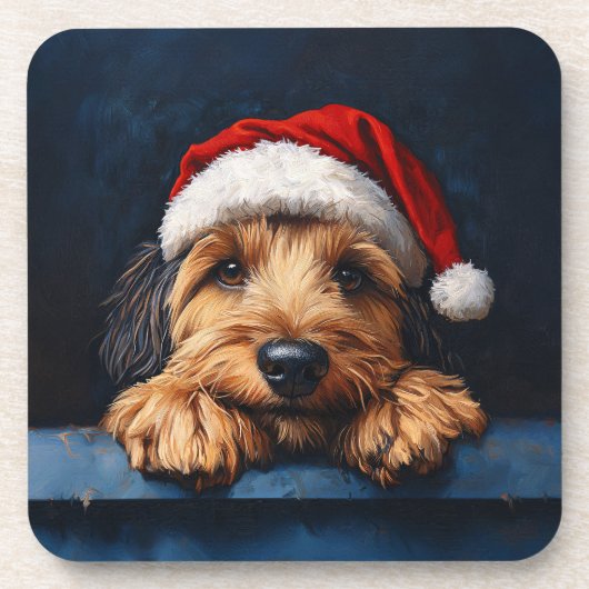 Otterhound in einer Weihnachtsmannmütze Getränkeuntersetzer (Vorderseite)