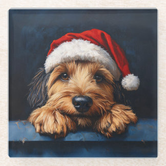 Otterhound in einer Weihnachtsmannmütze Glasuntersetzer