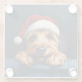 Otterhound in einer Weihnachtsmannmütze Glasuntersetzer (Rückseite)