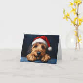 Otterhound in einer Weihnachtsmannmütze Karte (Gelbe Blume)