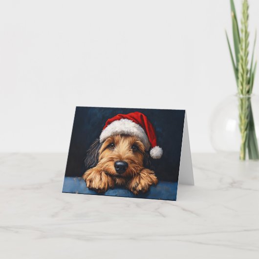 Otterhound in einer Weihnachtsmannmütze Karte (Vorderseite)