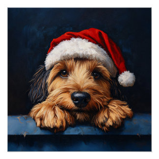 Otterhound in einer Weihnachtsmannmütze Poster