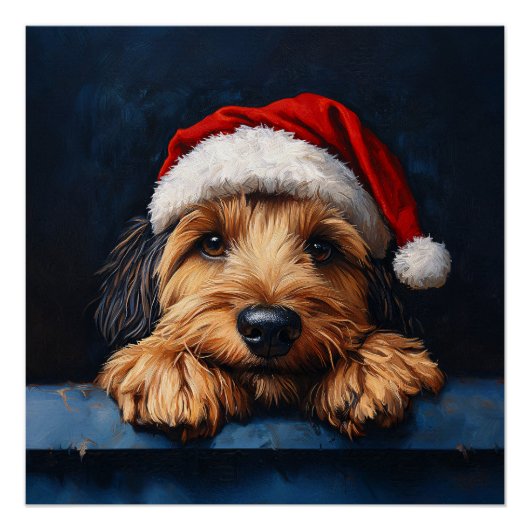 Otterhound in einer Weihnachtsmannmütze Poster (Vorderseite)