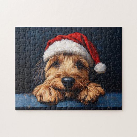 Otterhound in einer Weihnachtsmannmütze Puzzle (Horizontal)