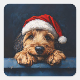 Otterhound in einer Weihnachtsmannmütze Quadratischer Aufkleber