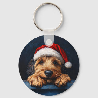 Otterhound in einer Weihnachtsmannmütze Schlüsselanhänger
