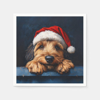 Otterhound in einer Weihnachtsmannmütze Serviette