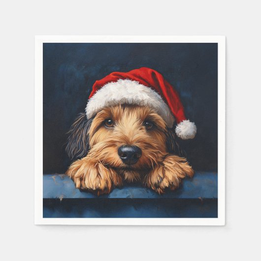 Otterhound in einer Weihnachtsmannmütze Serviette (Vorderseite)