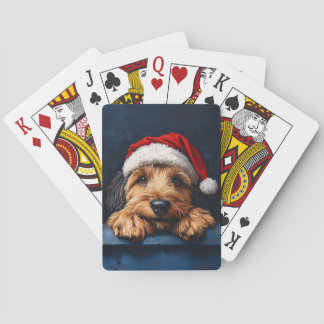 Otterhound in einer Weihnachtsmannmütze Spielkarten