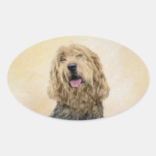 Otterhound-Malerei - Niedliche Original Hunde-Kuns Ovaler Aufkleber