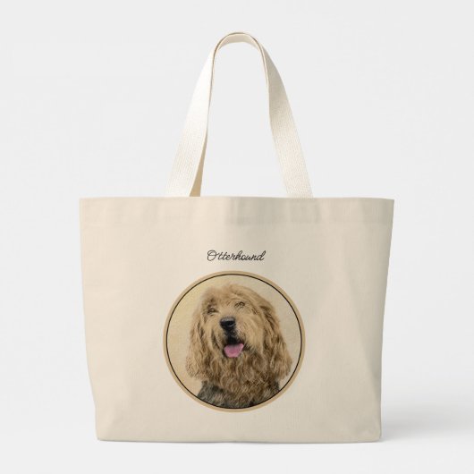 Otterhound Malerei Schwarz und Tan Original Hunde Jumbo Stoffbeutel (Rückseite)