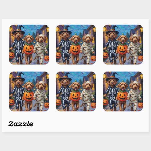 Otterhound Trick-oder-Treating in Halloween-Kostüm Quadratischer Aufkleber (Blatt)