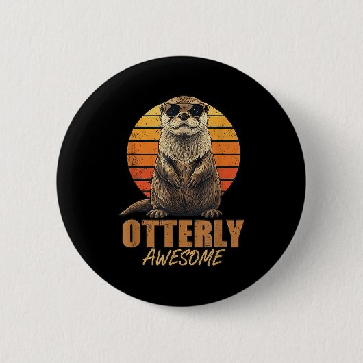 Otterly Awesome Retro Sunset Sea Otter Lover Graph Button (Vorderseite)