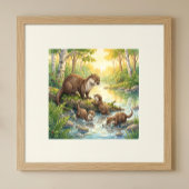 Ottermutter und Kinder-Kinderkrippe Poster