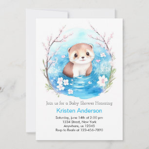 Otter's Blissful Watercolor Oase Boy Baby Shower Einladung