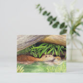 Otters Floating Wildlife Art Postkarte (Stehend Vorderseite)