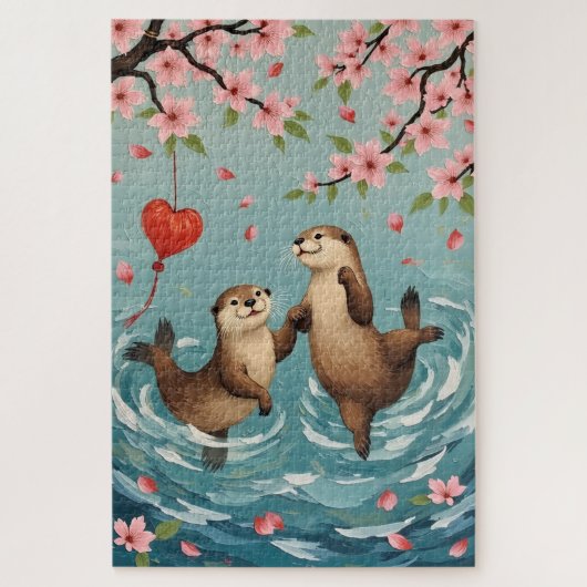 Otters Holding Paws with Valentine Lantern Puzzle (Vertikal)