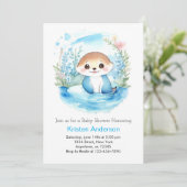 Otters Wildblume Paradise Blue Boy Baby Shower Einladung (Stehend Vorderseite)