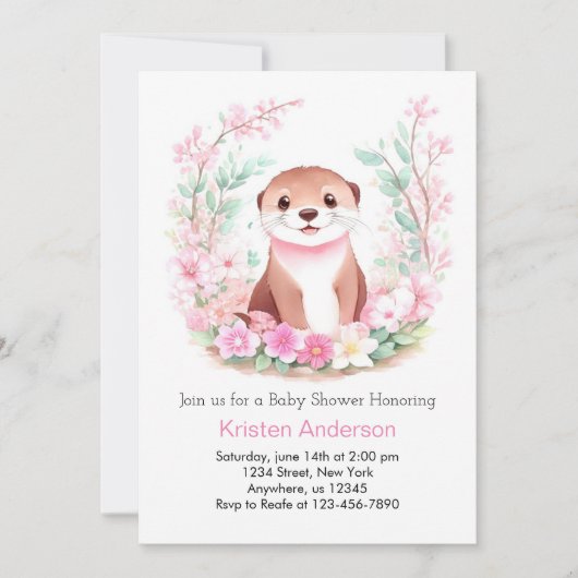 Otter's Wonderland Girl Baby Shower Einladung (Vorderseite)