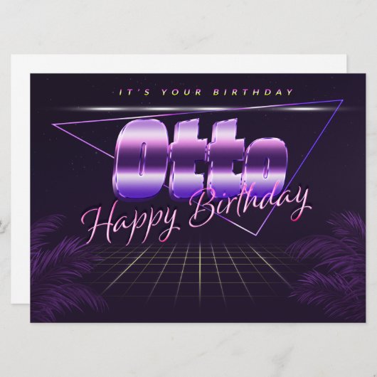Otto Name Vorname lila retro Karte Geburtstag (Vorne/Hinten)