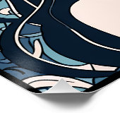 Ottoman Tile Girl - Serene Blue Floral Aura Poster (Ecke)