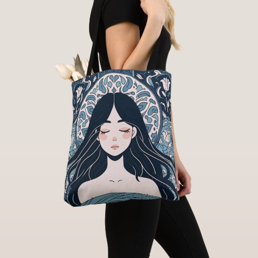 Ottoman Tile Girl - Serene Blue Floral Aura Tasche (Von Nahem)