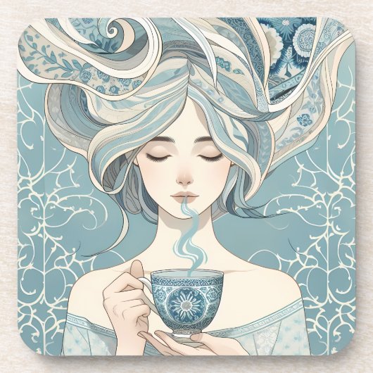 Ottomanische Zilfrau mit Tee - Weich blauer Fluss Getränkeuntersetzer (Vorderseite)