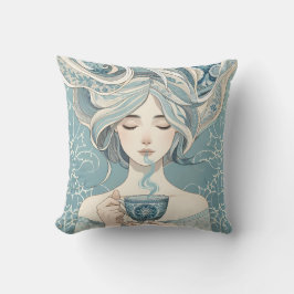 Ottomanische Zilfrau mit Tee - Weich blauer Fluss Kissen