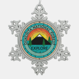 OUACHITA-WALD-ARKANSAS-QUELLEN-SEE SCHNEEFLOCKEN Zinn-Ornament