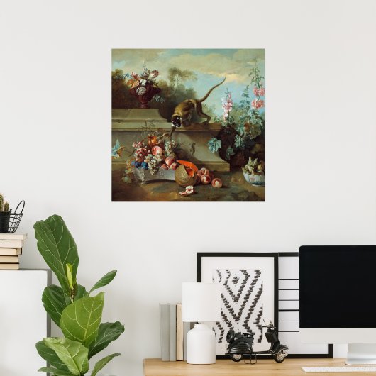 Oudry Monkey Blumenbemalung Poster (Heimbüro)