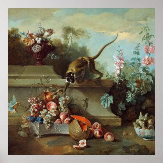 Oudry Monkey Blumenbemalung Poster (Vorne)