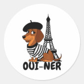Oui-ner Dog Funny Dachshund Wiener Sausage Ween Do Runder Aufkleber (Vorderseite)
