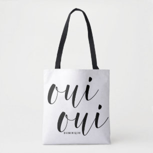 Oui Oui Black Modern Calligraphy Polka Dots Tasche