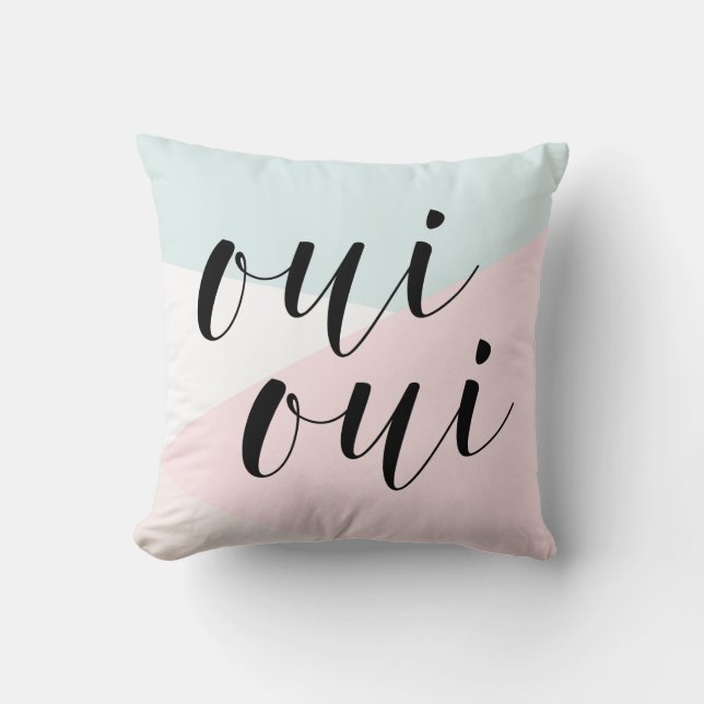 Oui Oui Moderne Kalligrafie Blush & Blue Geometric Kissen (Vorderseite)