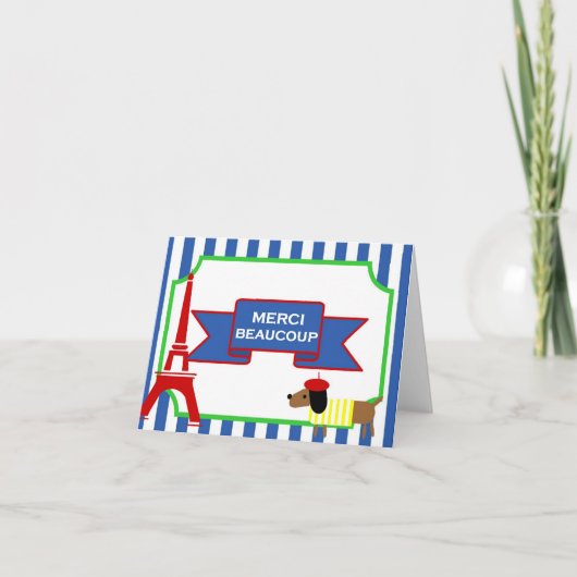 Oui Oui Paris Art Dog und Eiffelturm Dankeskarte (Vorderseite)