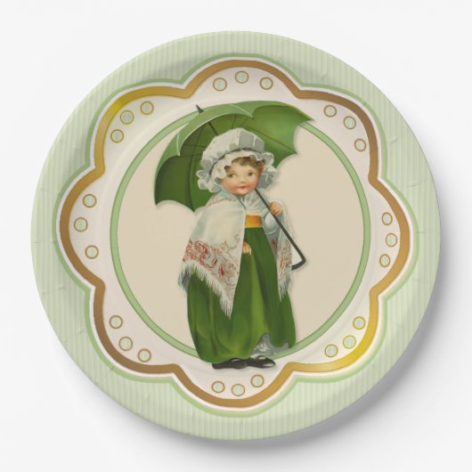 Ould Ireland Irish Umbrella Girl Pappteller (Vorderseite)