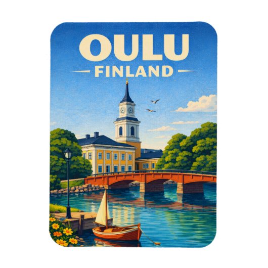 Oulu Finland Fridge Magnet Vintage Travel Art (Vertikal)