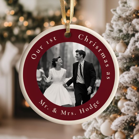 Our 1st Christmas as Mr and Mrs Retro Photo Keramik Ornament