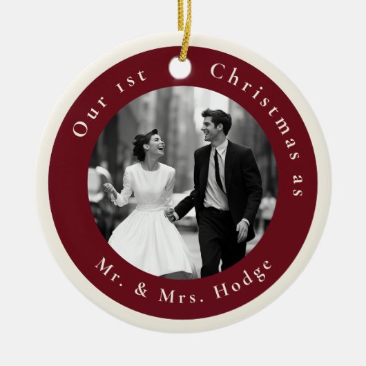 Our 1st Christmas as Mr and Mrs Retro Photo Keramik Ornament (Vorne)