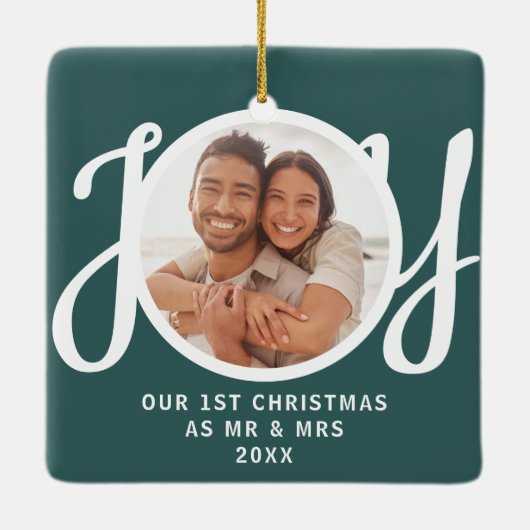 Our 1st Christmas As Mr & Mrs Photo Green Keepsake Keramikornament (Rückseite)