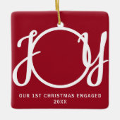 Our 1st Christmas Engaged Photo Red Keepsake Keramikornament (Vorderseite)