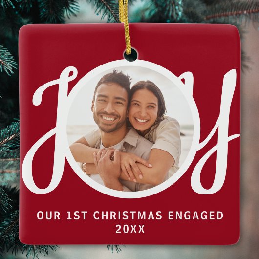 Our 1st Christmas Engaged Photo Red Keepsake Keramikornament