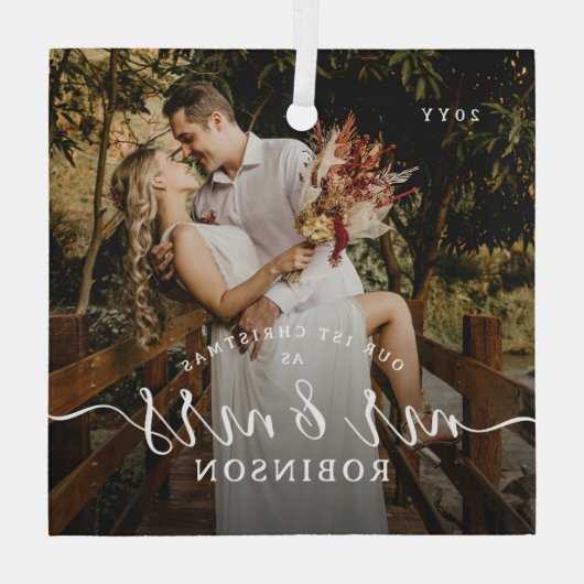 Our 1st Christmas' Newlyweds Photo Keepsake Ornament Aus Glas (Rückseite)
