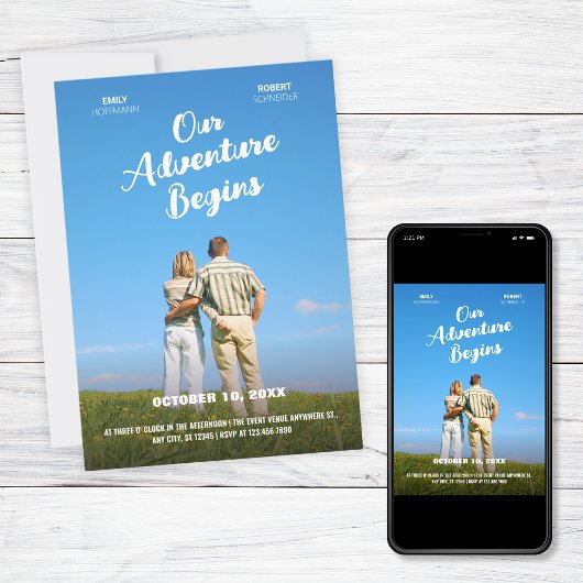 Our Adventure Begins wedding photo movie theme  Einladung