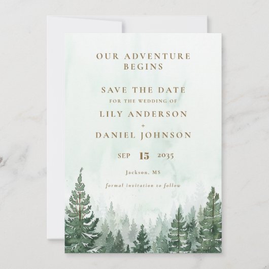 Our Adventure Rustic Pine Forest Photo Wedding Save The Date (Vorderseite)