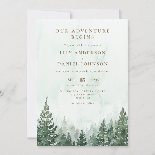 Our Adventure Rustic Pine Forest QR Code Wedding Einladung (Vorderseite)