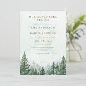 Our Adventure Rustic Pine Forest QR Code Wedding Einladung (Stehend Vorderseite)