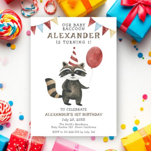 Our Baby Raccoon 1st Birthday Einladung