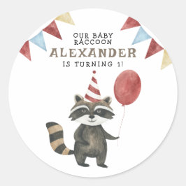 Our Baby Raccoon 1st Birthday  Runder Aufkleber